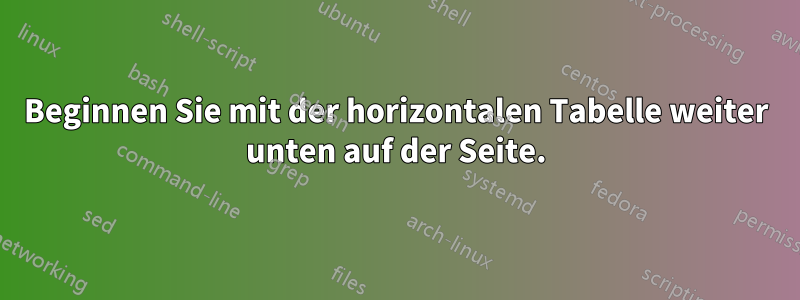 Beginnen Sie mit der horizontalen Tabelle weiter unten auf der Seite.