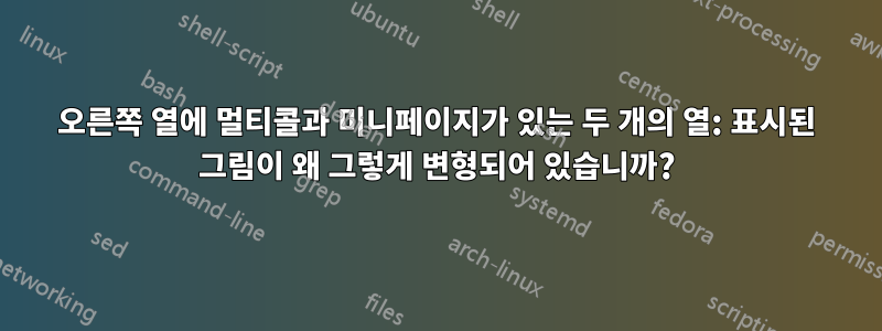 오른쪽 열에 멀티콜과 미니페이지가 있는 두 개의 열: 표시된 그림이 왜 그렇게 변형되어 있습니까?