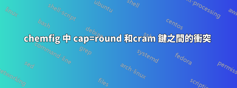 chemfig 中 cap=round 和cram 鍵之間的衝突