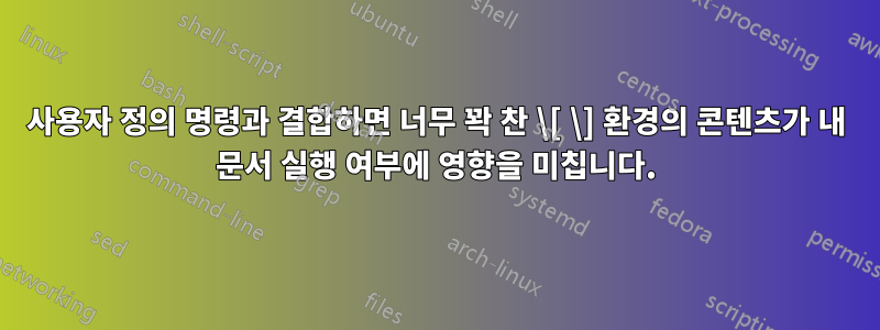 사용자 정의 명령과 결합하면 너무 꽉 찬 \[ \] 환경의 콘텐츠가 내 문서 실행 여부에 영향을 미칩니다.