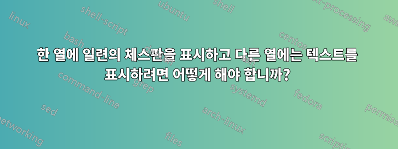 한 열에 일련의 체스판을 표시하고 다른 열에는 텍스트를 표시하려면 어떻게 해야 합니까?