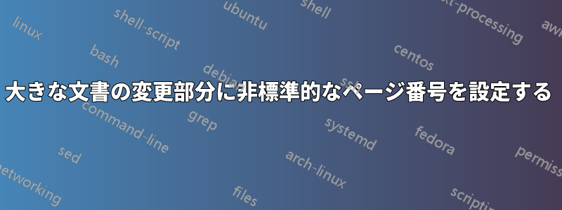 大きな文書の変更部分に非標準的なページ番号を設定する