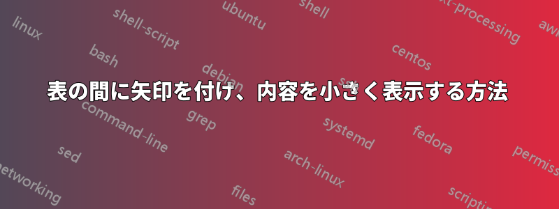 表の間に矢印を付け、内容を小さく表示する方法