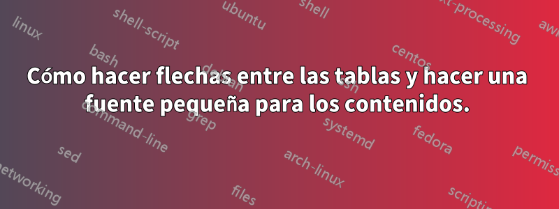 Cómo hacer flechas entre las tablas y hacer una fuente pequeña para los contenidos.