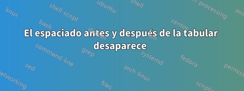 El espaciado antes y después de la tabular desaparece 