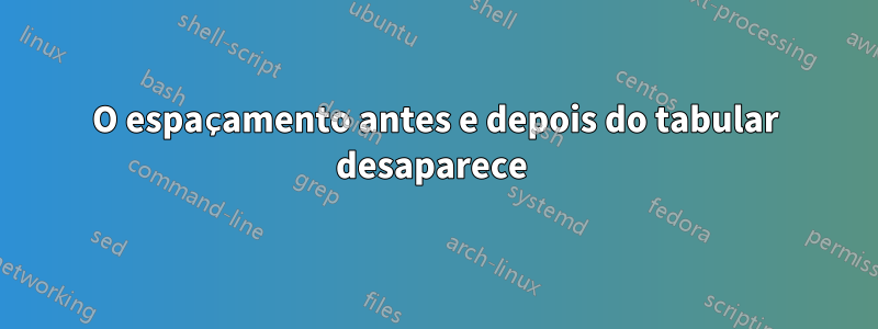 O espaçamento antes e depois do tabular desaparece 