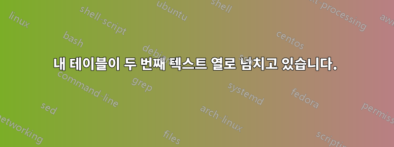 내 테이블이 두 번째 텍스트 열로 넘치고 있습니다.