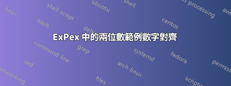 ExPex 中的兩位數範例數字對齊