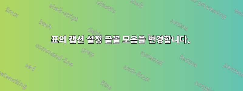 표의 캡션 설정 글꼴 모음을 변경합니다.