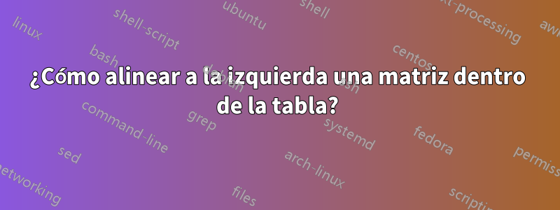 ¿Cómo alinear a la izquierda una matriz dentro de la tabla?