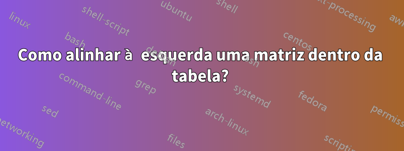 Como alinhar à esquerda uma matriz dentro da tabela?