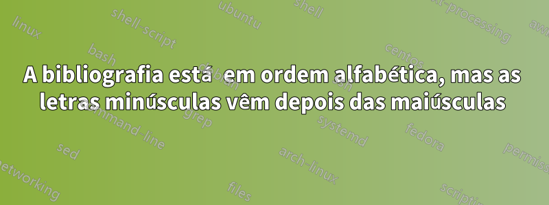 A bibliografia está em ordem alfabética, mas as letras minúsculas vêm depois das maiúsculas