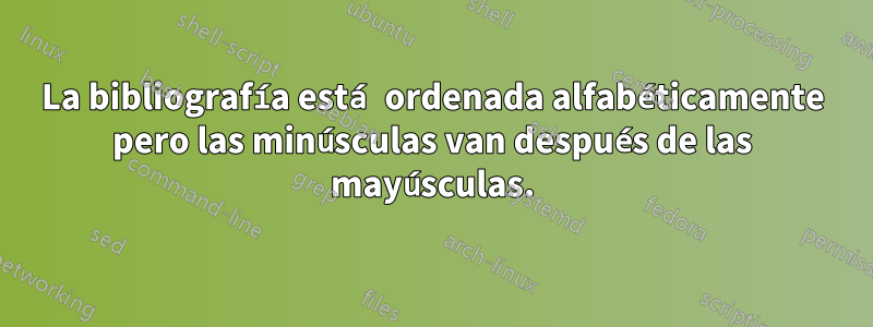 La bibliografía está ordenada alfabéticamente pero las minúsculas van después de las mayúsculas.