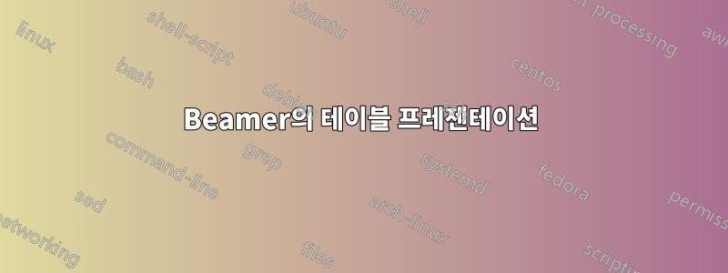 Beamer의 테이블 프레젠테이션