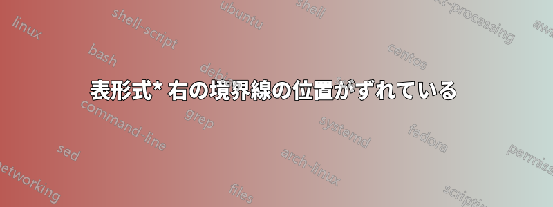 表形式* 右の境界線の位置がずれている