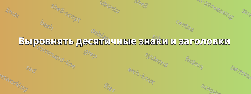 Выровнять десятичные знаки и заголовки