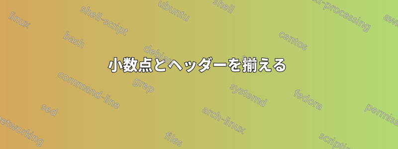 小数点とヘッダーを揃える