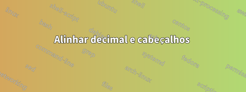 Alinhar decimal e cabeçalhos