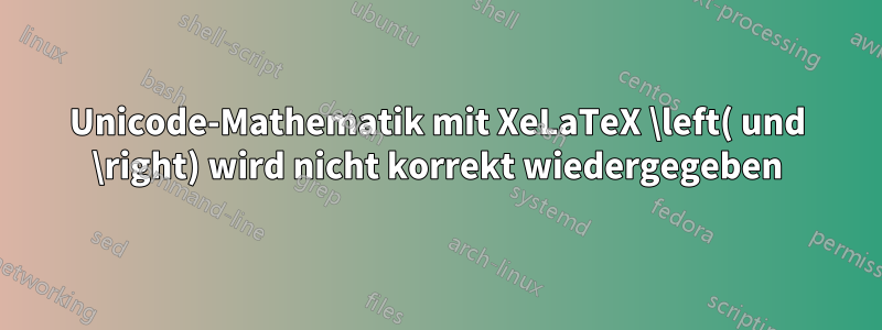 Unicode-Mathematik mit XeLaTeX \left( und \right) wird nicht korrekt wiedergegeben