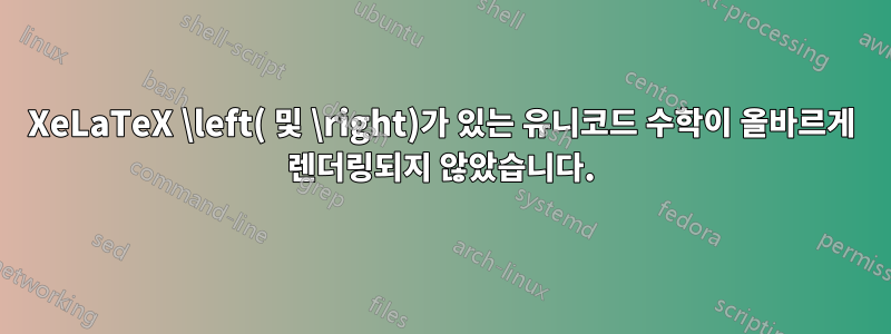 XeLaTeX \left( 및 \right)가 있는 유니코드 수학이 올바르게 렌더링되지 않았습니다.