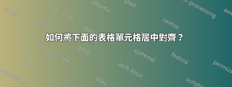 如何將下面的表格單元格居中對齊？