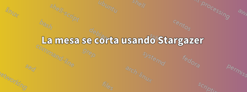 La mesa se corta usando Stargazer