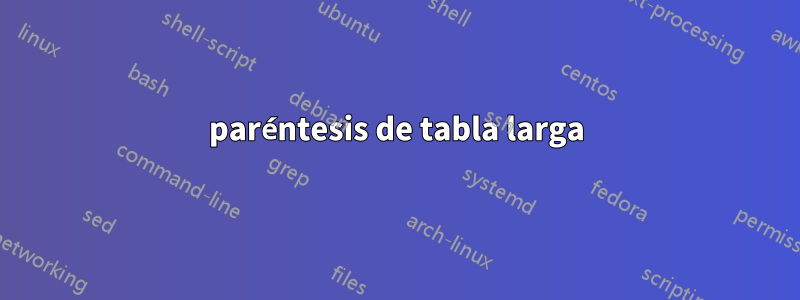 paréntesis de tabla larga