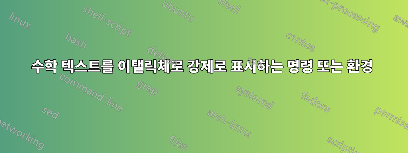 수학 텍스트를 이탤릭체로 강제로 표시하는 명령 또는 환경