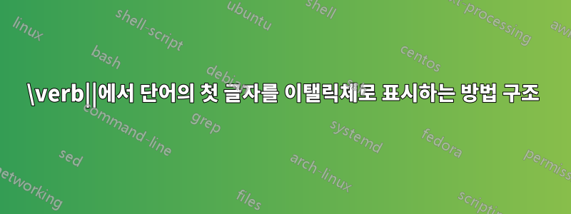 \verb||에서 단어의 첫 글자를 이탤릭체로 표시하는 방법 구조