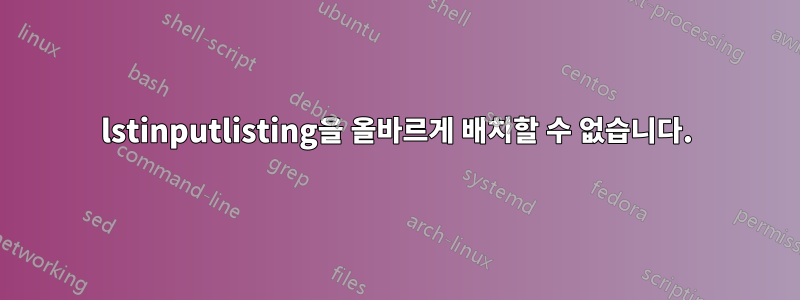 lstinputlisting을 올바르게 배치할 수 없습니다.