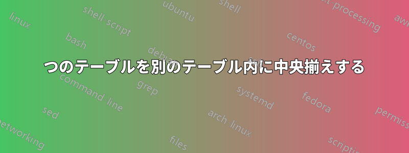 1 つのテーブルを別のテーブル内に中央揃えする