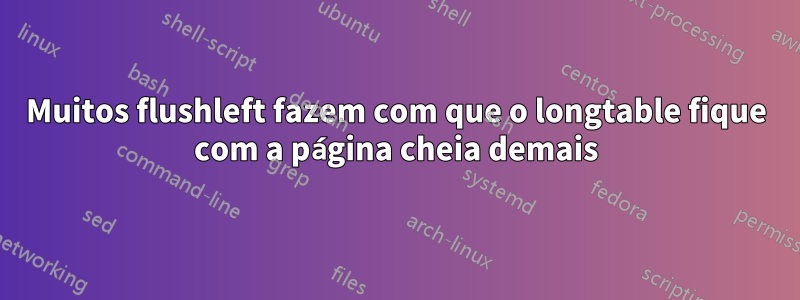 Muitos flushleft fazem com que o longtable fique com a página cheia demais