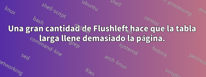 Una gran cantidad de Flushleft hace que la tabla larga llene demasiado la página.