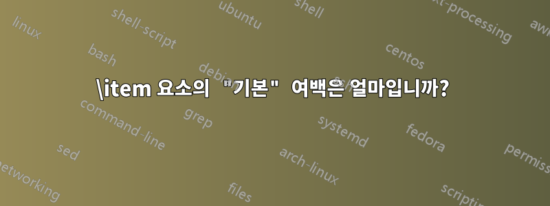 \item 요소의 "기본" 여백은 얼마입니까?
