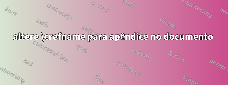 altere \crefname para apêndice no documento