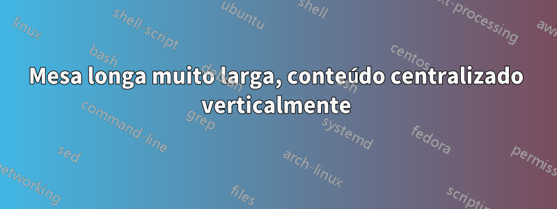 Mesa longa muito larga, conteúdo centralizado verticalmente