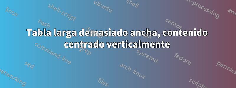Tabla larga demasiado ancha, contenido centrado verticalmente