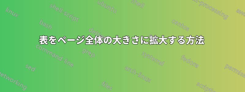表をページ全体の大きさに拡大する方法