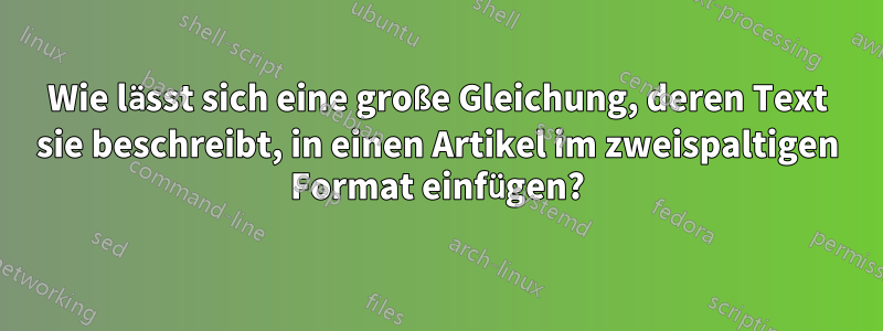 Wie lässt sich eine große Gleichung, deren Text sie beschreibt, in einen Artikel im zweispaltigen Format einfügen?