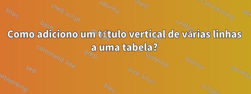 Como adiciono um título vertical de várias linhas a uma tabela?