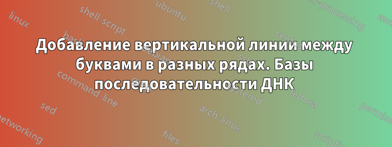 Добавление вертикальной линии между буквами в разных рядах. Базы последовательности ДНК