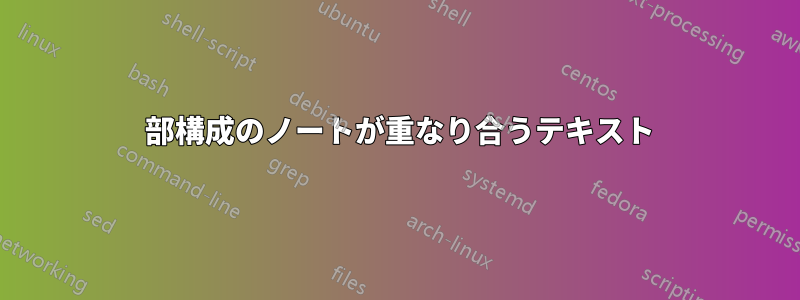 3 部構成のノートが重なり合うテキスト