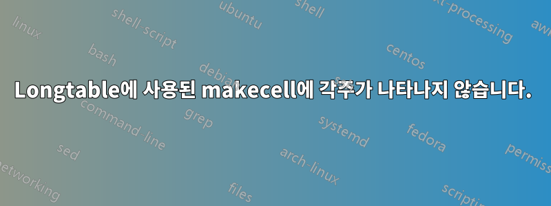 Longtable에 사용된 makecell에 각주가 나타나지 않습니다.