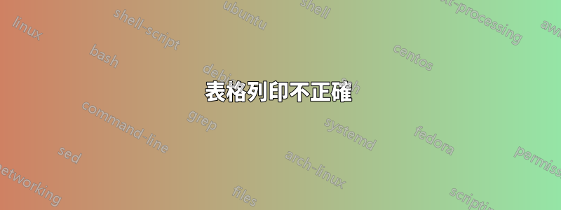 表格列印不正確