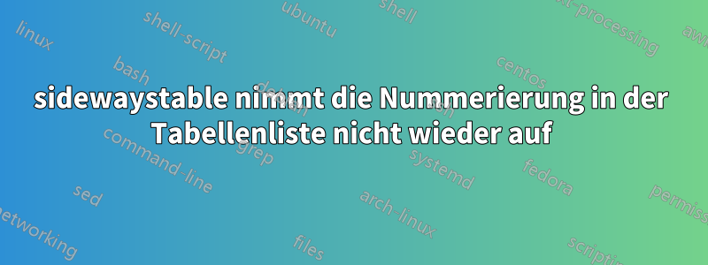sidewaystable nimmt die Nummerierung in der Tabellenliste nicht wieder auf
