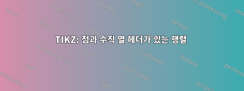 TIKZ: 점과 수직 열 헤더가 있는 행렬