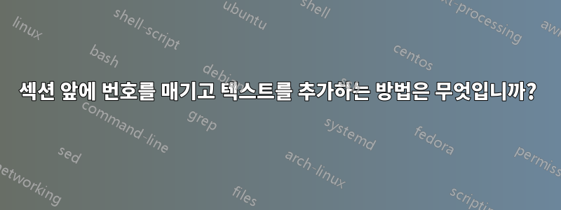 섹션 앞에 번호를 매기고 텍스트를 추가하는 방법은 무엇입니까?