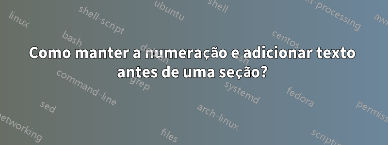 Como manter a numeração e adicionar texto antes de uma seção?