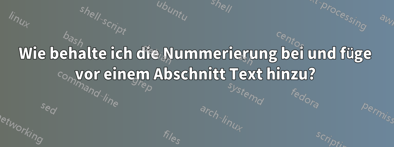 Wie behalte ich die Nummerierung bei und füge vor einem Abschnitt Text hinzu?