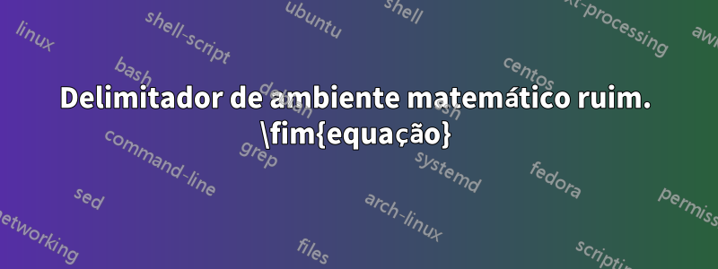 Delimitador de ambiente matemático ruim. \fim{equação}